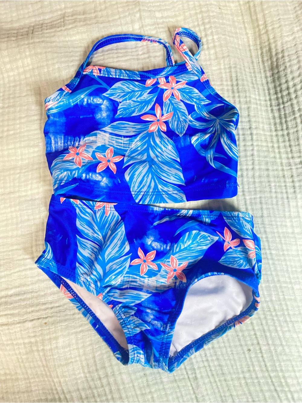 Girls' Blue Tropical Two-Piece Swim Set